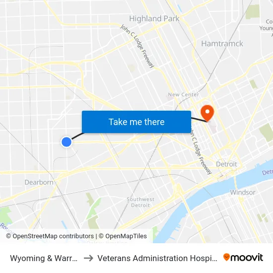 Wyoming & Warren to Veterans Administration Hospital map