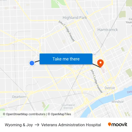 Wyoming & Joy to Veterans Administration Hospital map