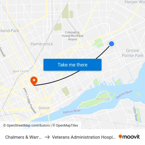 Chalmers & Warren to Veterans Administration Hospital map