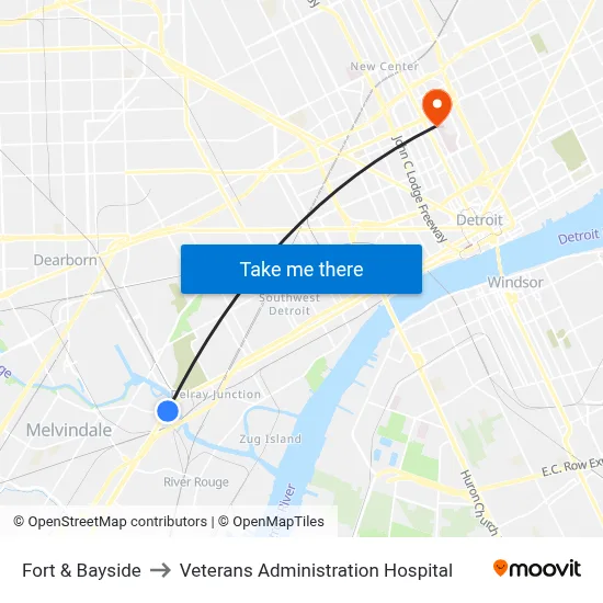 Fort & Bayside to Veterans Administration Hospital map