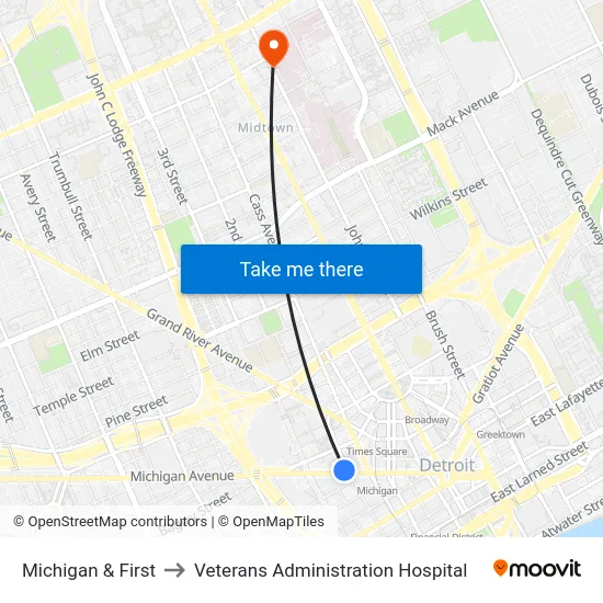 Michigan & First to Veterans Administration Hospital map