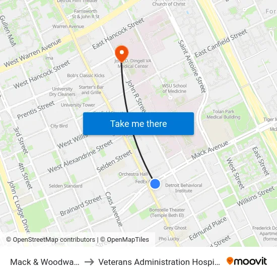 Mack & Woodward to Veterans Administration Hospital map