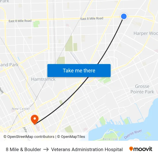 8 Mile & Boulder to Veterans Administration Hospital map