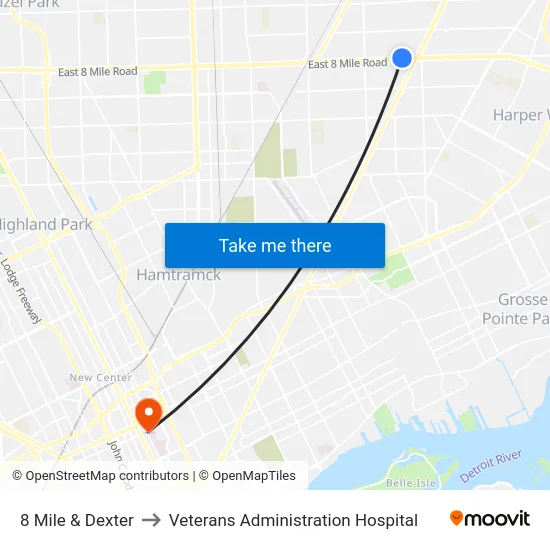 8 Mile & Dexter to Veterans Administration Hospital map