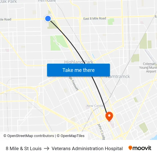 8 Mile & St Louis to Veterans Administration Hospital map