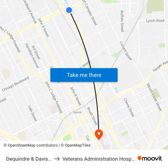 Dequindre & Davison to Veterans Administration Hospital map