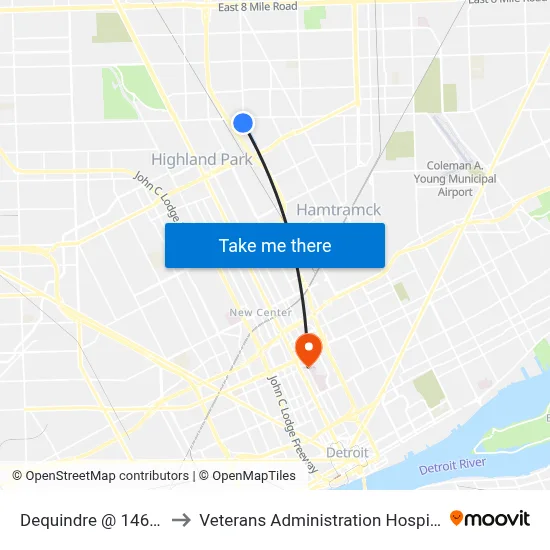 Dequindre @ 14601 to Veterans Administration Hospital map