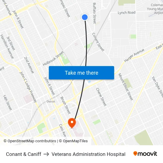Conant & Caniff to Veterans Administration Hospital map