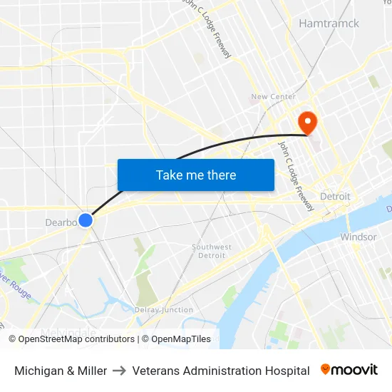Michigan & Miller to Veterans Administration Hospital map