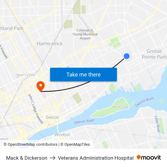 Mack & Dickerson to Veterans Administration Hospital map