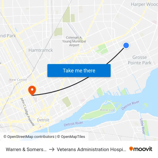 Warren & Somerset to Veterans Administration Hospital map