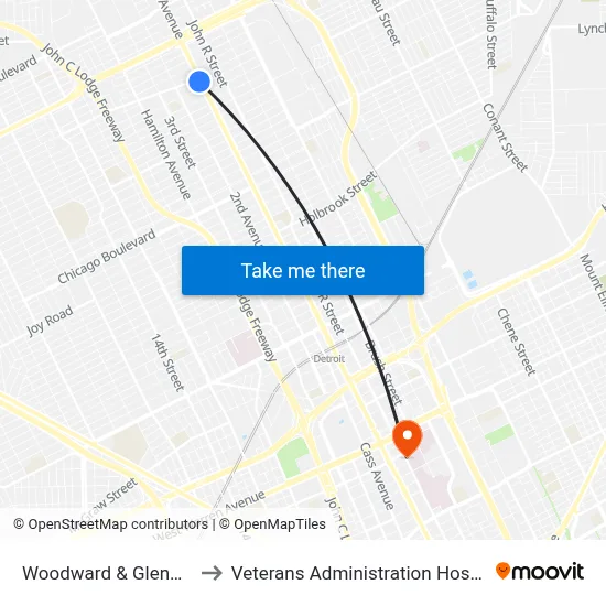 Woodward & Glendale to Veterans Administration Hospital map