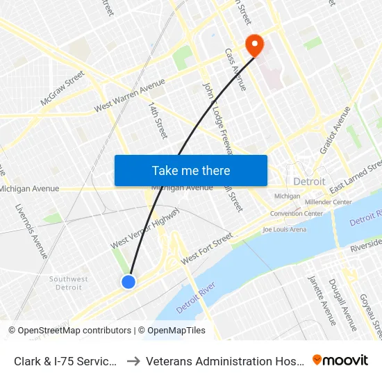 Clark & I-75 Service Dr to Veterans Administration Hospital map