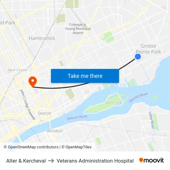 Alter & Kercheval to Veterans Administration Hospital map