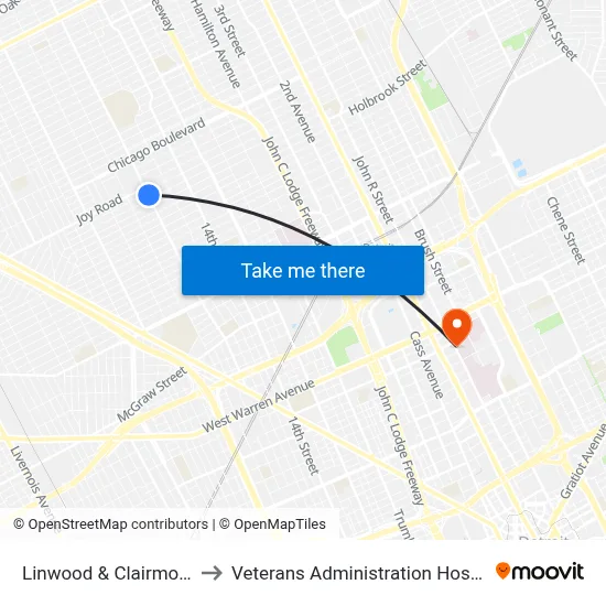 Linwood & Clairmount to Veterans Administration Hospital map