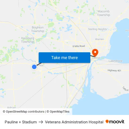 Pauline + Stadium to Veterans Administration Hospital map
