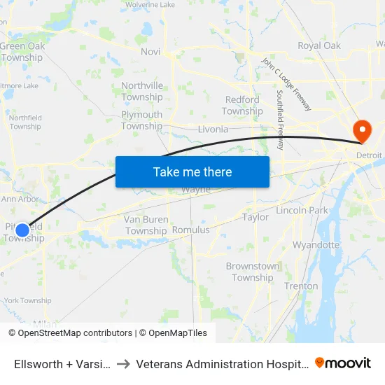 Ellsworth + Varsity to Veterans Administration Hospital map