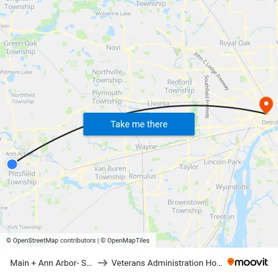 Main + Ann Arbor- Saline to Veterans Administration Hospital map