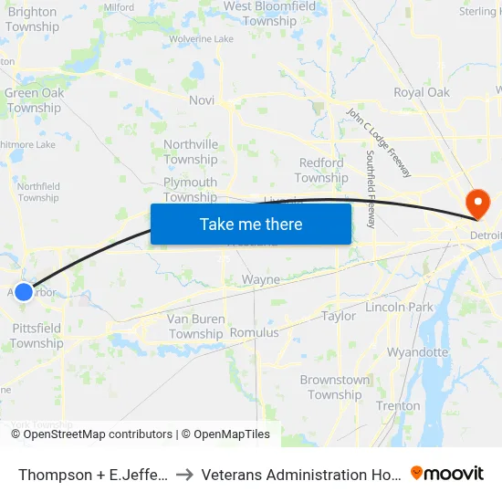 Thompson + E.Jefferson to Veterans Administration Hospital map