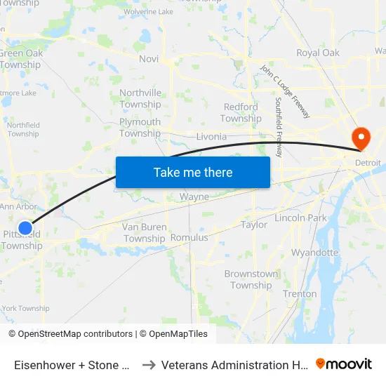Eisenhower + Stone School to Veterans Administration Hospital map