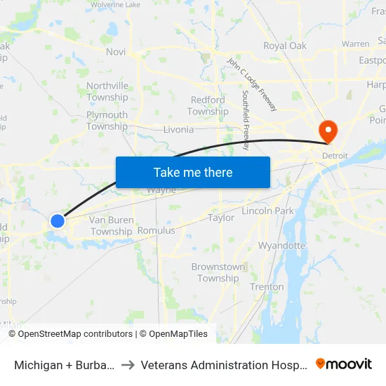 Michigan + Burbank to Veterans Administration Hospital map