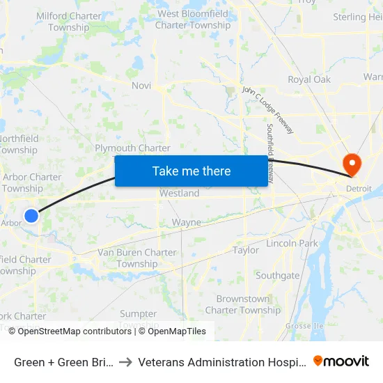 Green + Green Brier to Veterans Administration Hospital map