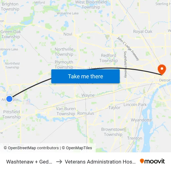 Washtenaw + Geddes to Veterans Administration Hospital map