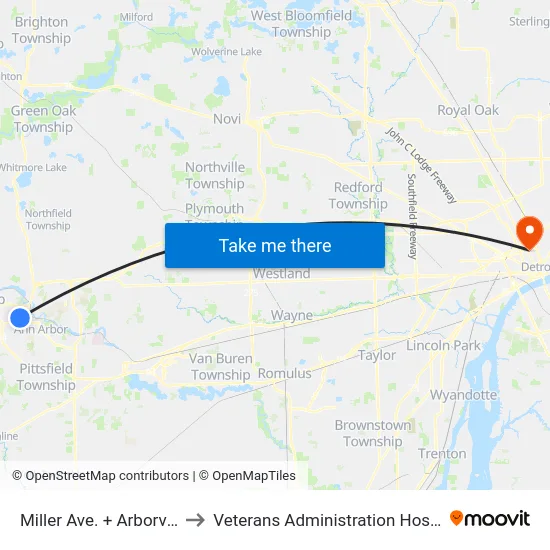 Miller Ave. + Arborview to Veterans Administration Hospital map