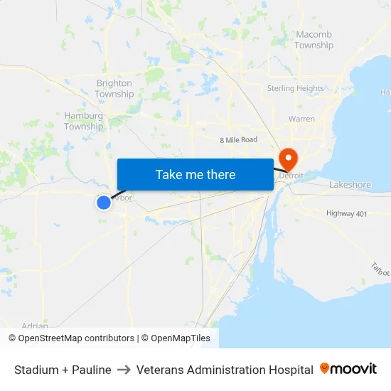 Stadium + Pauline to Veterans Administration Hospital map
