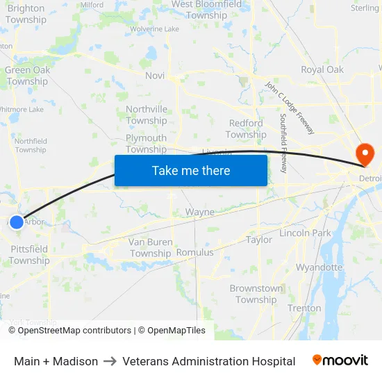 Main + Madison to Veterans Administration Hospital map