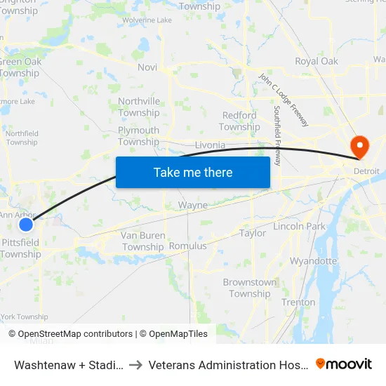 Washtenaw + Stadium to Veterans Administration Hospital map