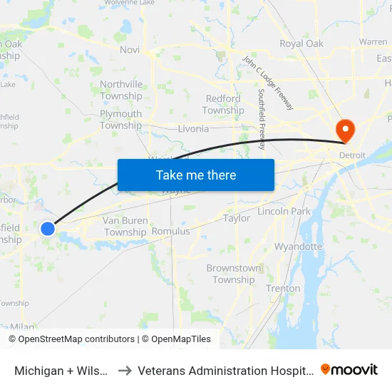 Michigan + Wilson to Veterans Administration Hospital map
