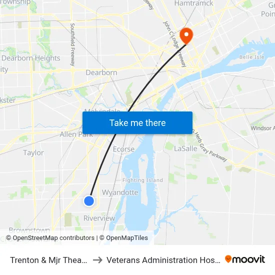 Trenton & Mjr Theatres to Veterans Administration Hospital map