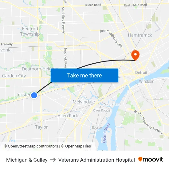 Michigan & Gulley to Veterans Administration Hospital map