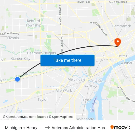 Michigan & Henry Ruff to Veterans Administration Hospital map