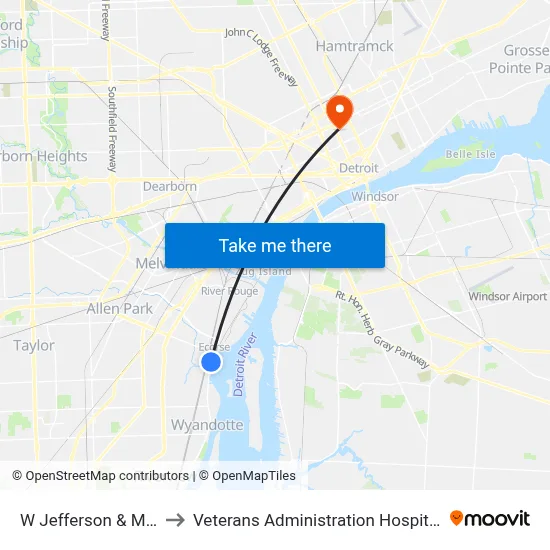 W Jefferson & Mill to Veterans Administration Hospital map