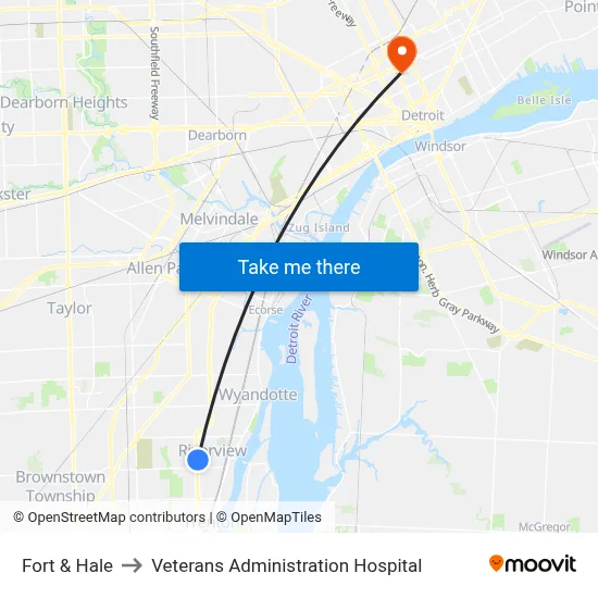 Fort & Hale to Veterans Administration Hospital map