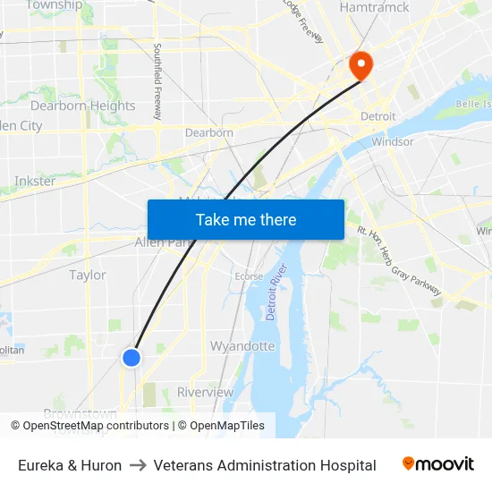 Eureka & Huron to Veterans Administration Hospital map