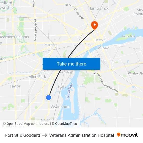 Fort St & Goddard to Veterans Administration Hospital map