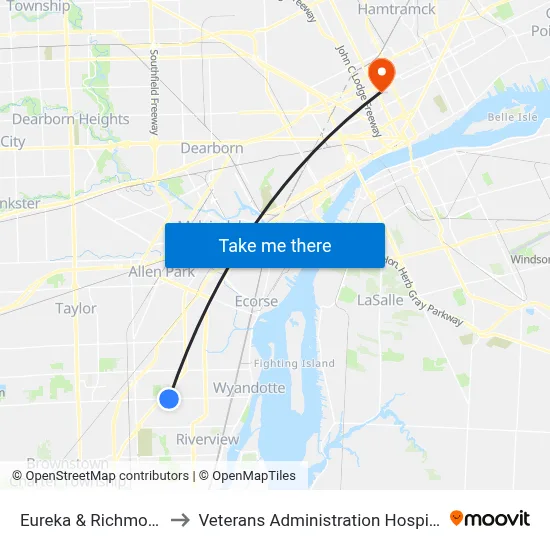 Eureka & Richmond to Veterans Administration Hospital map