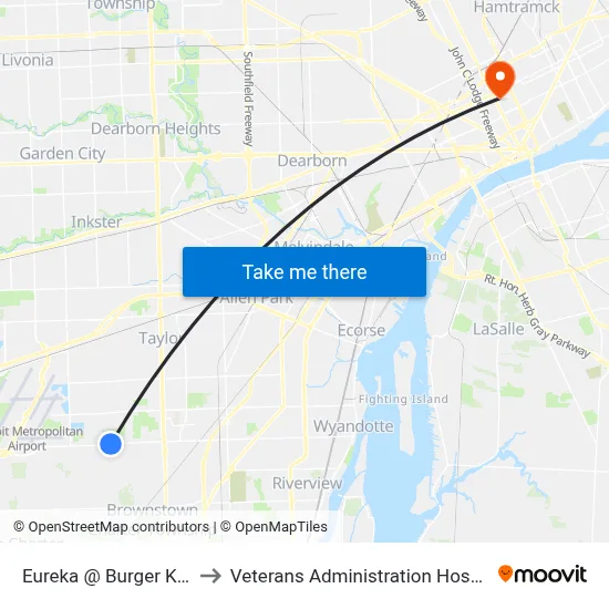 Eureka @ Burger King to Veterans Administration Hospital map