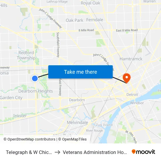Telegraph & W Chicago to Veterans Administration Hospital map