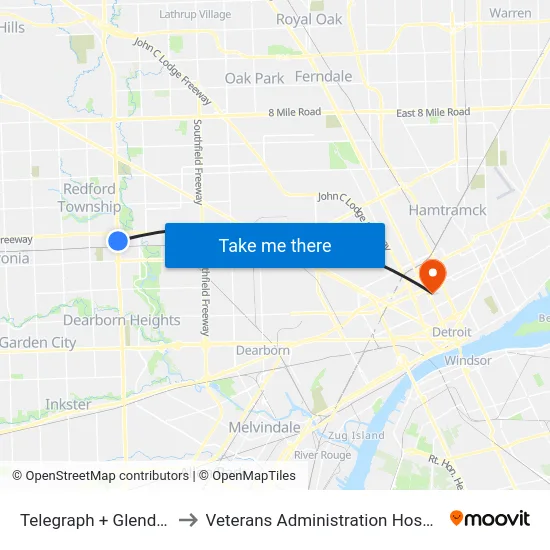 Telegraph & Glendale to Veterans Administration Hospital map