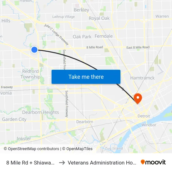 8 Mile & Shiawassee to Veterans Administration Hospital map