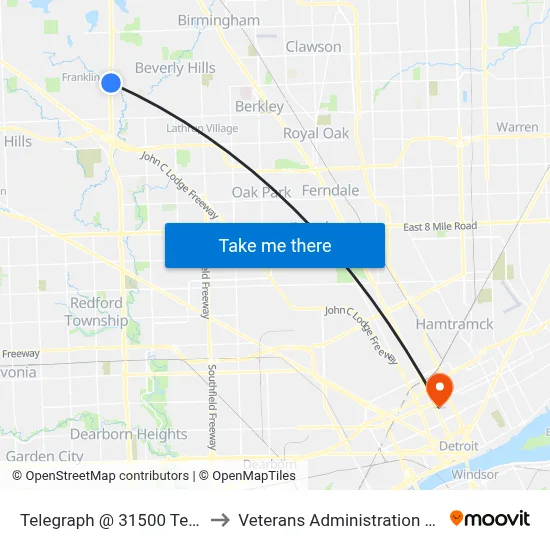 Telegraph @ 31500 Telegraph to Veterans Administration Hospital map