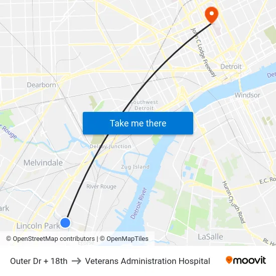 Outer Drive @ 18th to Veterans Administration Hospital map