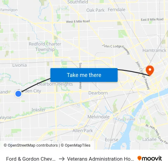 Ford & Gordon Chevrolet to Veterans Administration Hospital map