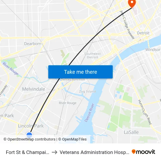 Fort St & Champaign to Veterans Administration Hospital map