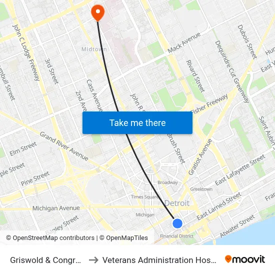 Griswold & Congress to Veterans Administration Hospital map