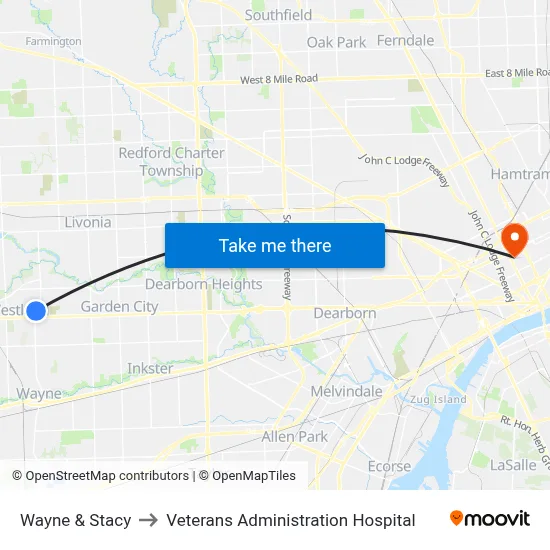 Wayne & Stacy to Veterans Administration Hospital map
